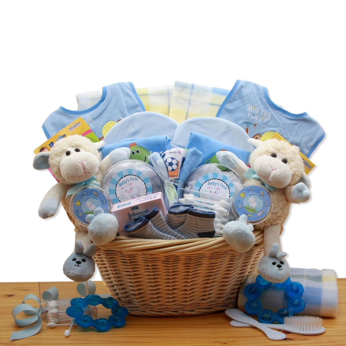 Send Double Delight Twins New Baby Gift Basket Blue James