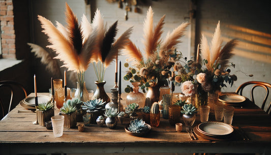 Boho chic succulents and pampas grass for DIY wedding centerpieces