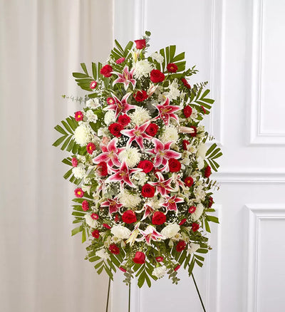 Red Rose And Lily Standing Spray