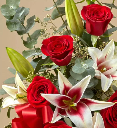 Always Remember Floral Heart Tribute - Red Rose & Lily Always Remember Floral Heart Tribute - Red Rose & Lily