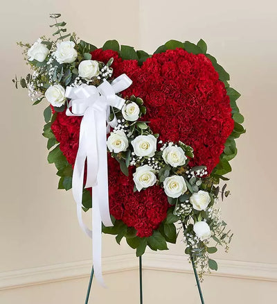 Red Solid Heart With White Roses Red Solid Heart With White Roses