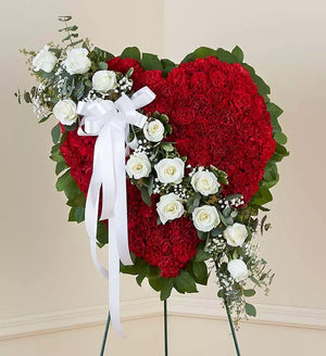 Red Solid Heart With White Roses