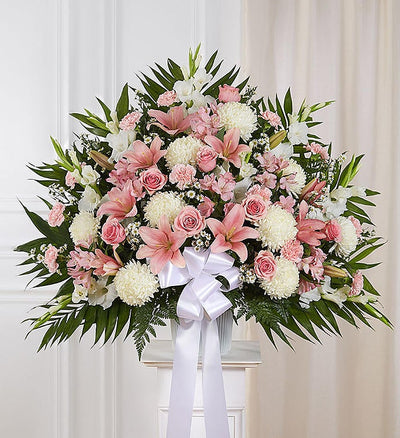 Heartfelt Sympathies Standing Basket- Pink & White Heartfelt Sympathies Standing Basket- Pink & White
