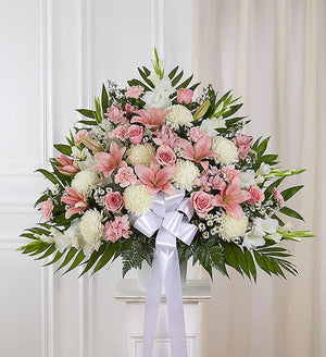 Heartfelt Sympathies Standing Basket- Pink & White