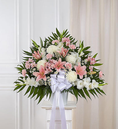 Heartfelt Sympathies Standing Basket- Pink & White Heartfelt Sympathies Standing Basket- Pink & White