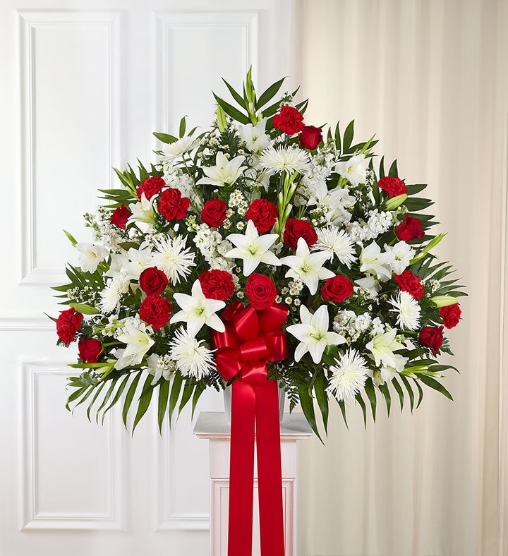 Heartfelt Sympathies Standing Basket Red & White