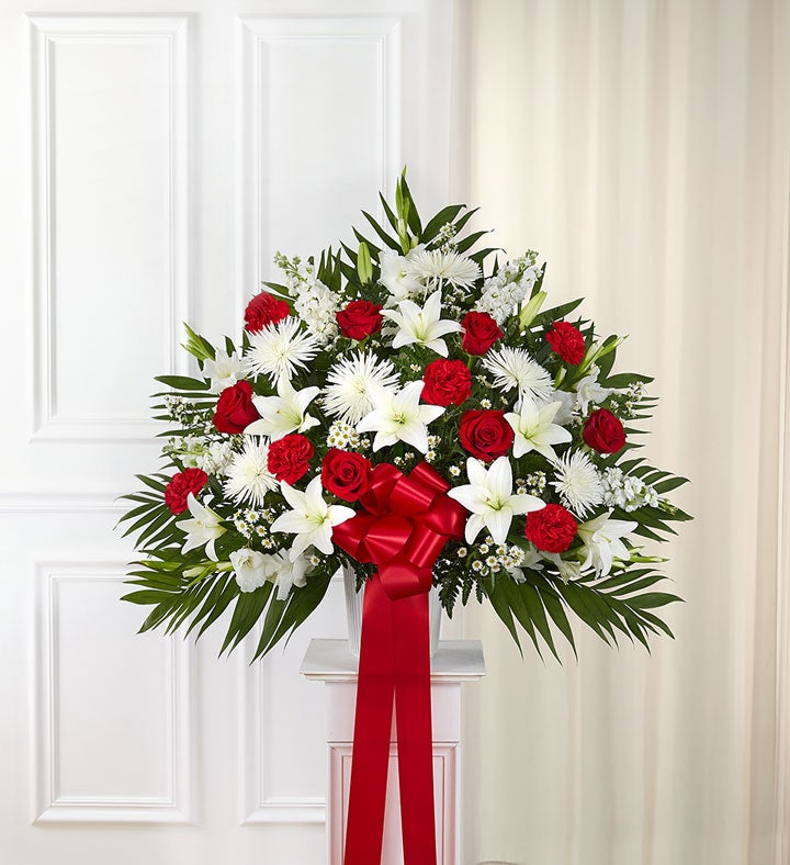 Heartfelt Sympathies Standing Basket Red & White