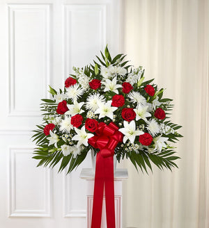 Heartfelt Sympathies Standing Basket Red & White
