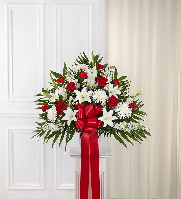 Heartfelt Sympathies Standing Basket Red & White