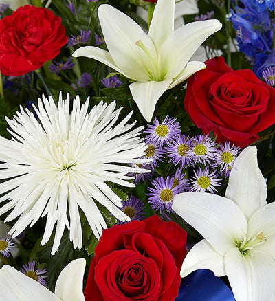 Heartfelt Sympathies Red, White & Blue Standing Basket Heartfelt Sympathies Red, White & Blue Standing Basket