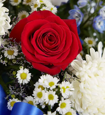 Red, White & Blue Sympathy Standing Spray Red, White & Blue Sympathy Standing Spray