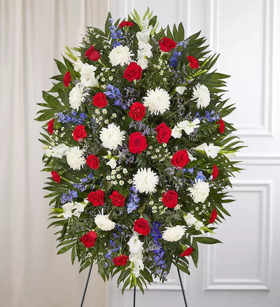Red, White & Blue Sympathy Standing Spray Red, White & Blue Sympathy Standing Spray