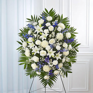 Blue & White Funeral Standing Spray