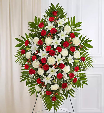 Red & White Sympathy Standing Spray Red & White Sympathy Standing Spray