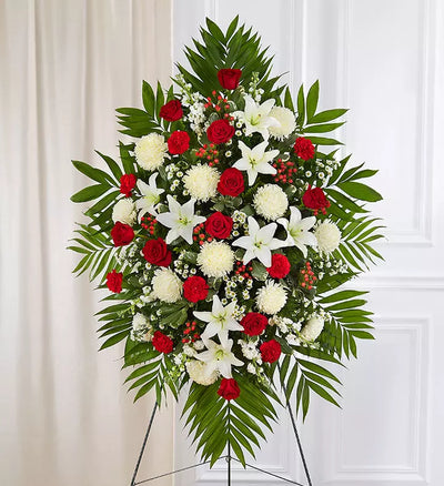 Red & White Sympathy Standing Spray Red & White Sympathy Standing Spray