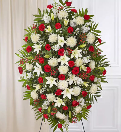 Red & White Sympathy Standing Spray Red & White Sympathy Standing Spray