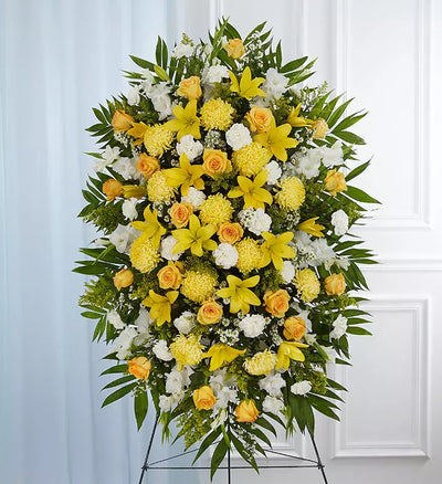 Yellow & White Sympathy Standing Spray Yellow & White Sympathy Standing Spray