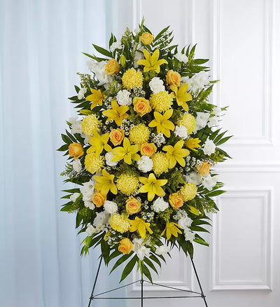 Yellow & White Sympathy Standing Spray Yellow & White Sympathy Standing Spray