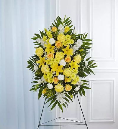 Yellow & White Sympathy Standing Spray Yellow & White Sympathy Standing Spray