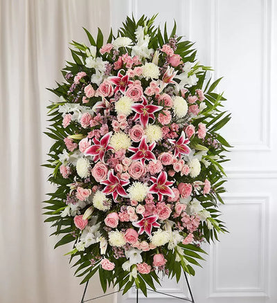 Pink & White Funeral Standing Spray Pink & White Funeral Standing Spray