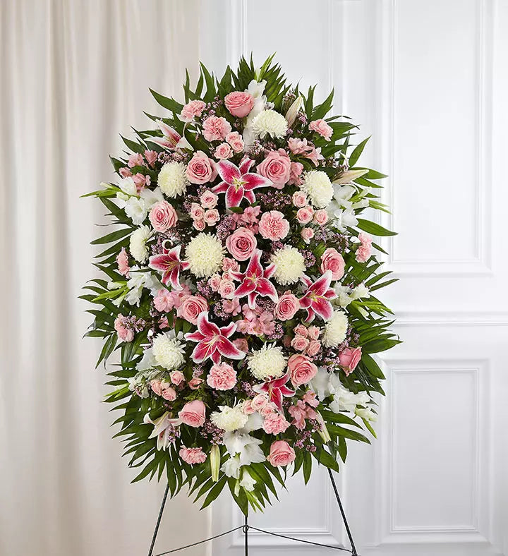 Pink & White Funeral Standing Spray