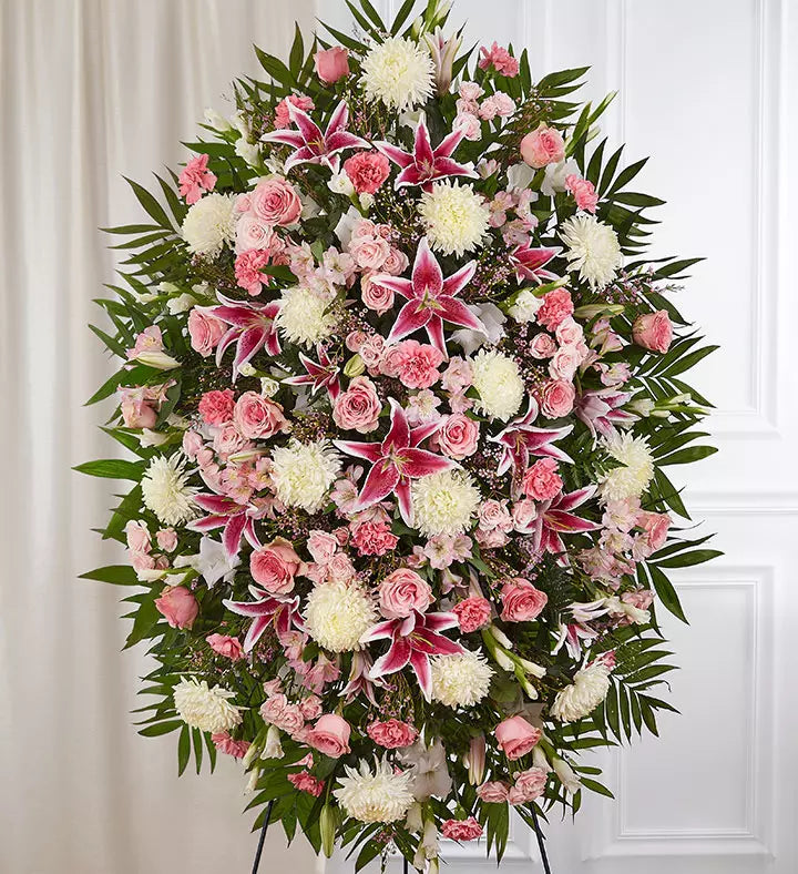 Pink & White Funeral Standing Spray