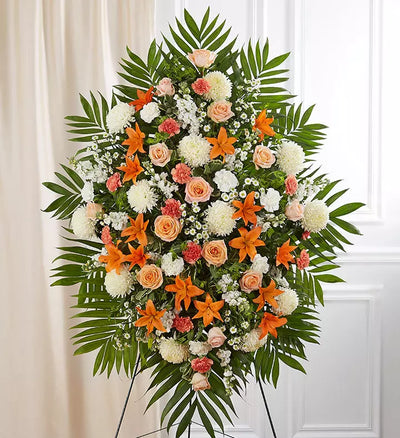 Peach, Orange & White Sympathy Standing Spray Peach, Orange & White Sympathy Standing Spray