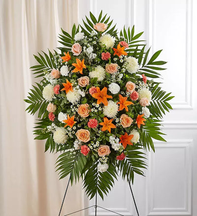 Peach, Orange & White Sympathy Standing Spray Peach, Orange & White Sympathy Standing Spray