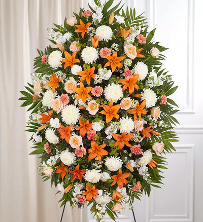 Peach, Orange & White Sympathy Standing Spray Peach, Orange & White Sympathy Standing Spray