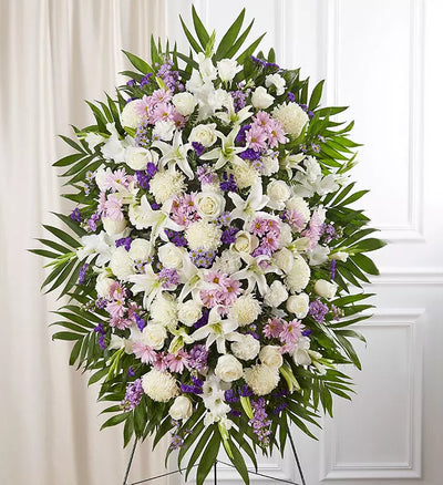 Lavender And White Funeral Standing Spray Lavender And White Funeral Standing Spray