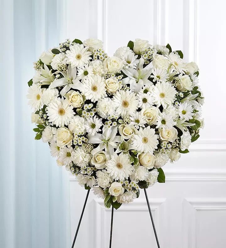 White Mixed Flower Solid Standing Heart