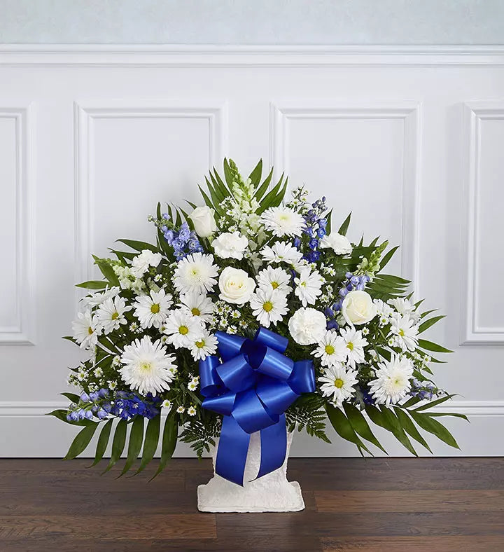 Heartfelt Tribute Blue & White Floor Basket Arrangement