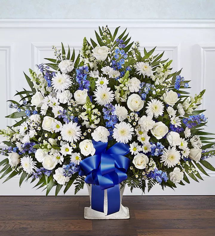 Heartfelt Tribute Blue & White Floor Basket Arrangement