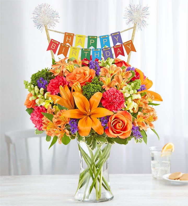 Vibrant Floral Medley with Happy Birthday Banner