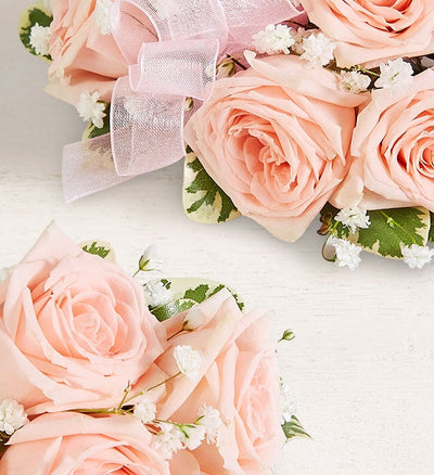 Pink Spray Rose Corsage and Boutonniere Pink Spray Rose Corsage and Boutonniere
