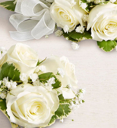 White Spray Rose Corsage and Boutonniere White Spray Rose Corsage and Boutonniere