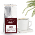 Dulcelet coffee bag with a cup of coffee on a white background