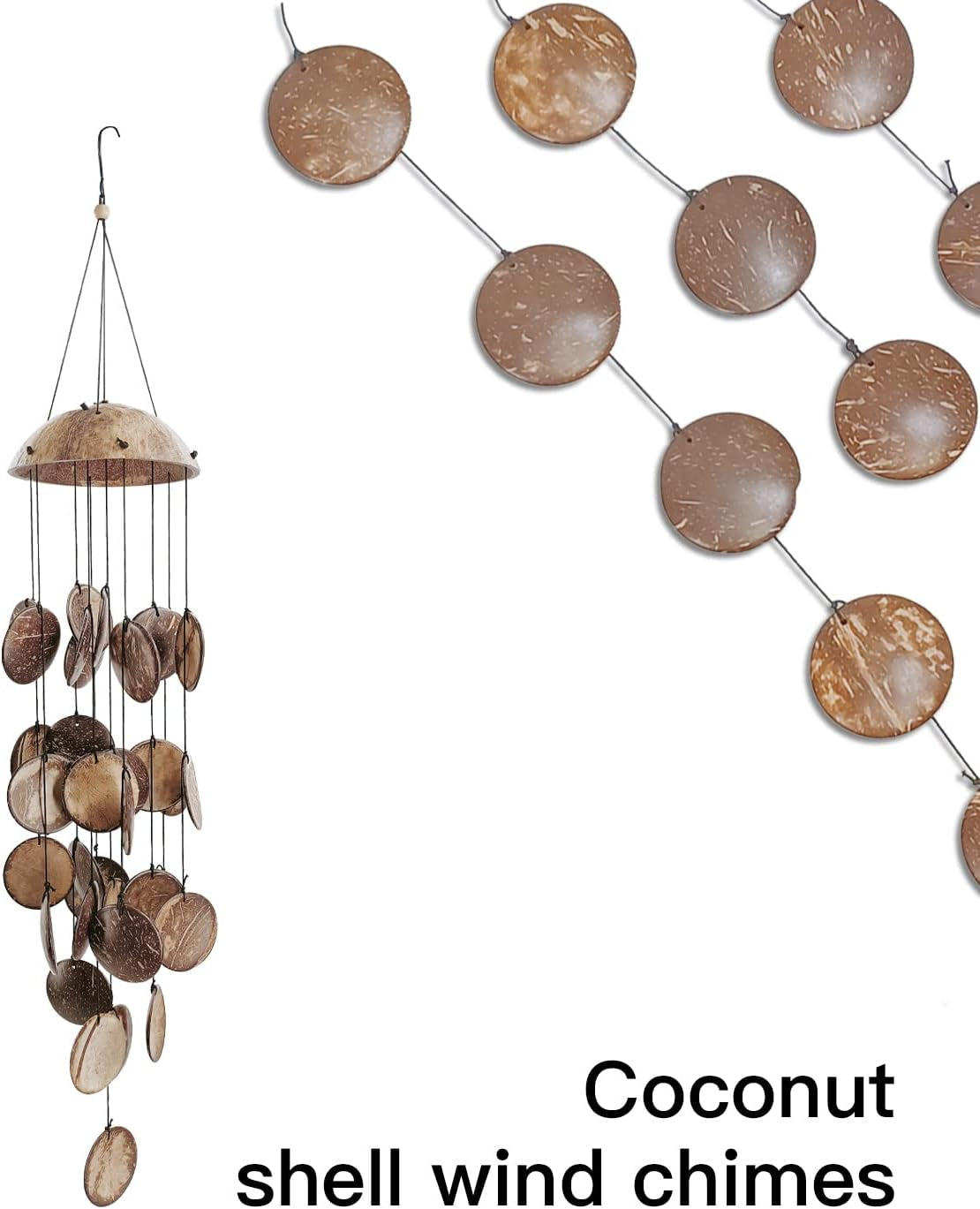 Coconut Shell Wind Chimes Outdoor, Wooden Wind Chimes for Outside, Perfect Decoration for Your Own Patio, Porch, Garden, or Backyard