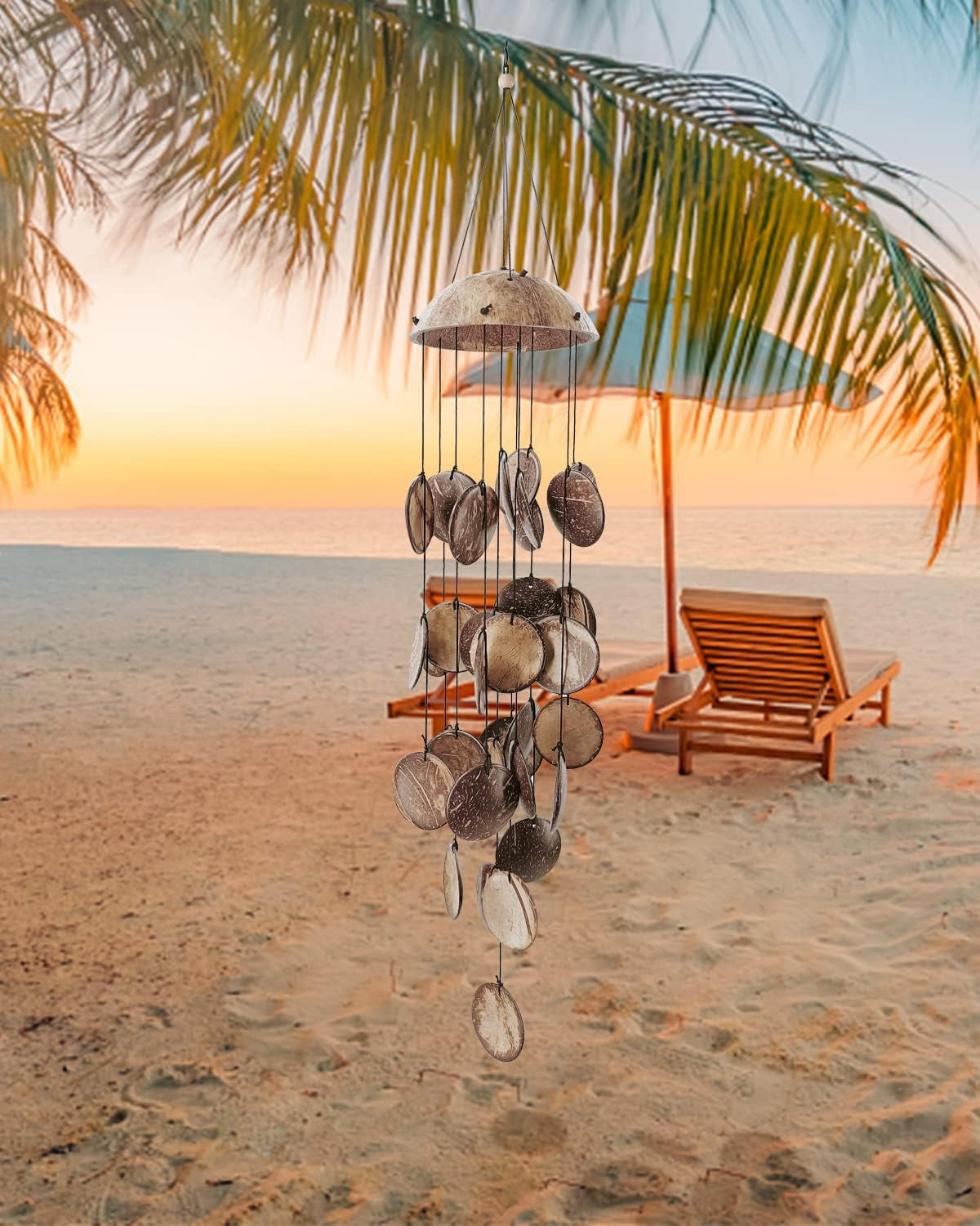 Coconut Shell Wind Chimes Outdoor, Wooden Wind Chimes for Outside, Perfect Decoration for Your Own Patio, Porch, Garden, or Backyard