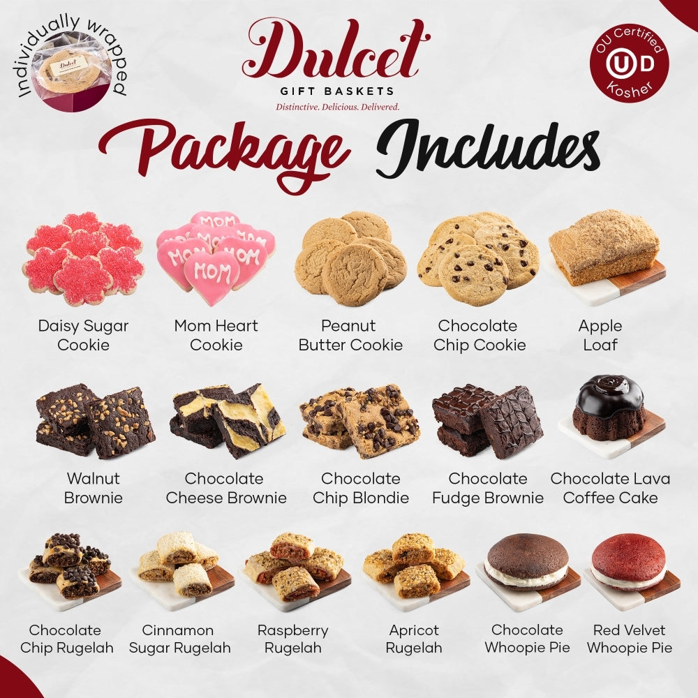 Dulcet Gift Baskets product list with various cookies and desserts.