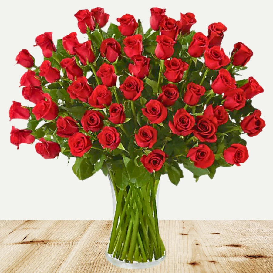 Fifty Long Stem Valentine's Red Roses of Romance