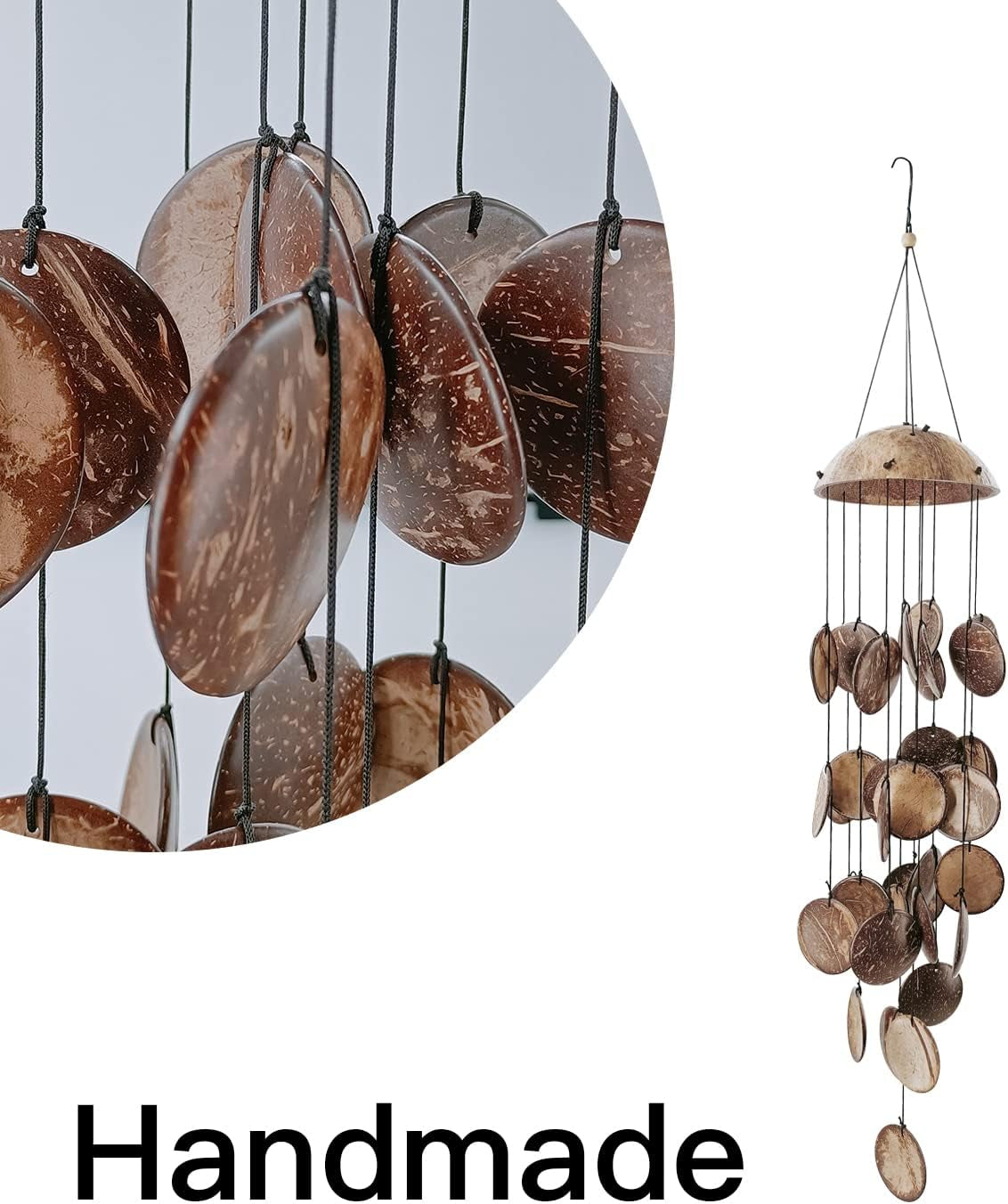 Coconut Shell Wind Chimes Outdoor, Wooden Wind Chimes for Outside, Perfect Decoration for Your Own Patio, Porch, Garden, or Backyard