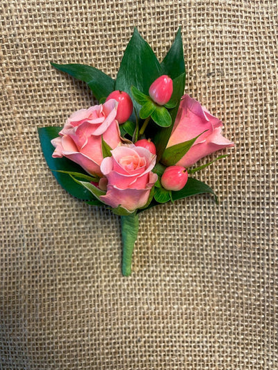 Boutonniere Three Pink spray roses Boutonniere Three Pink spray roses
