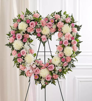 Always Remember Floral Heart Tribute - Pink & White