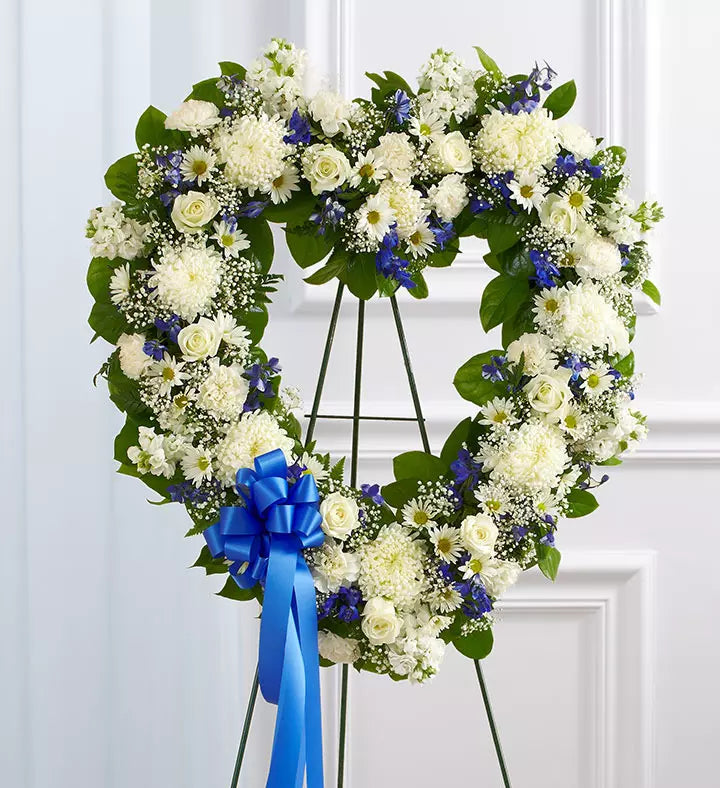 Always Remember Floral Heart Tribute- Blue & White