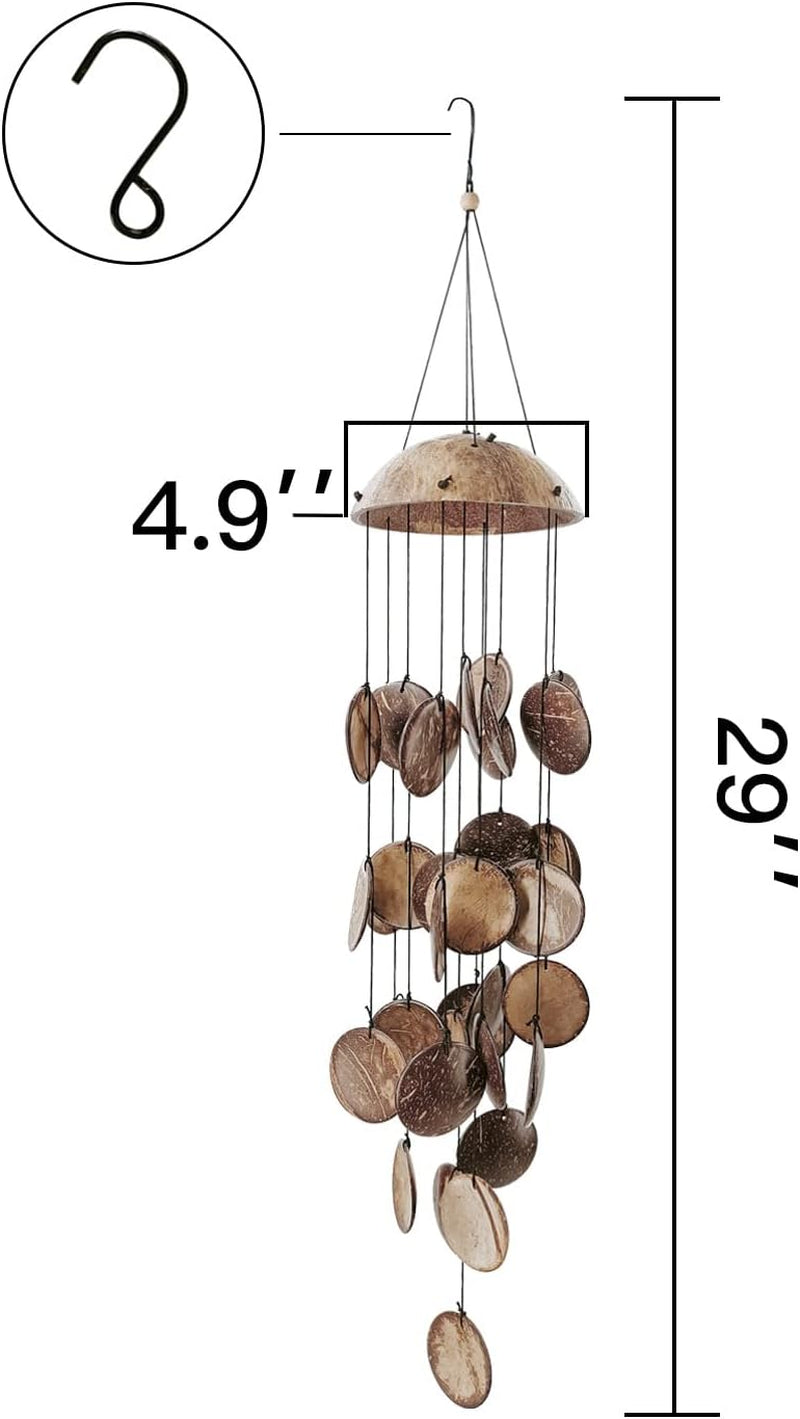 Coconut Shell Wind Chimes Outdoor, Wooden Wind Chimes for Outside, Perfect Decoration for Your Own Patio, Porch, Garden, or Backyard