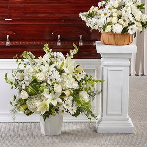 Heartfelt Tribute White Floor Basket Arrangement