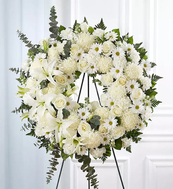 Corona funeraria completamente blanca