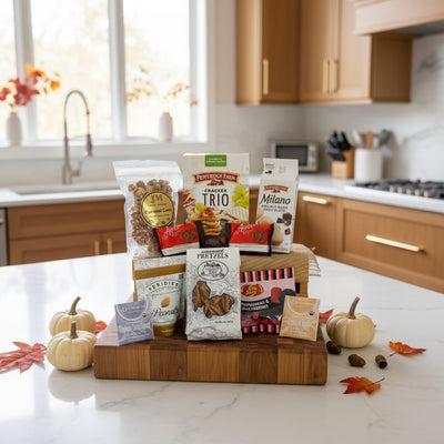 Assorted snack packages including Pepperidge Farm, Asher's, and Faidley on a chopping block (not included) in a kitchen. Assorted snack packages including Pepperidge Farm, Asher's, and Faidley on a chopping block (not included) in a kitchen.