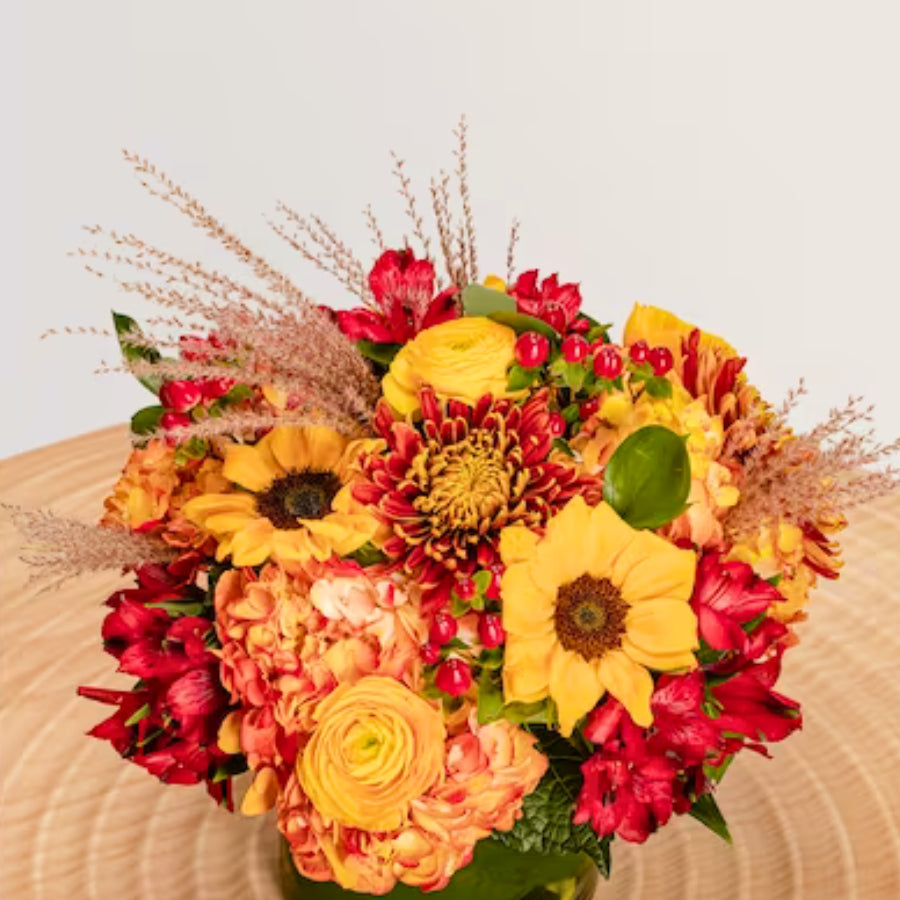 Gather Fall Centerpice Flowers Zoomed in